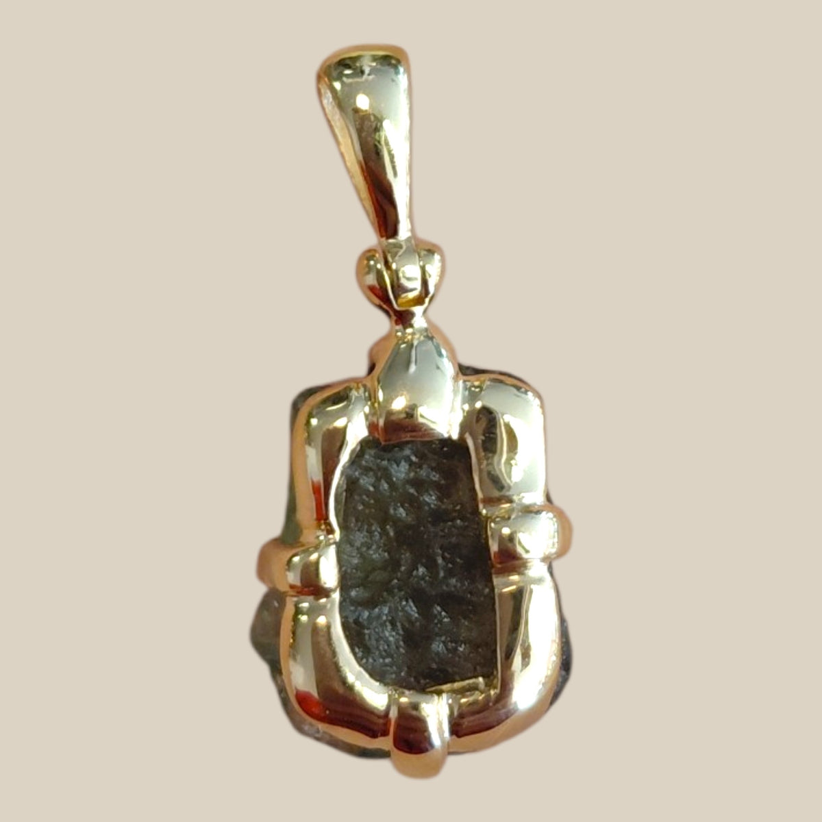 Moldavit Kettenanhänger, 925 Silber-Vergoldet