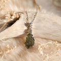 Diamant und Moldavit 925 Silber Kettenanhänger