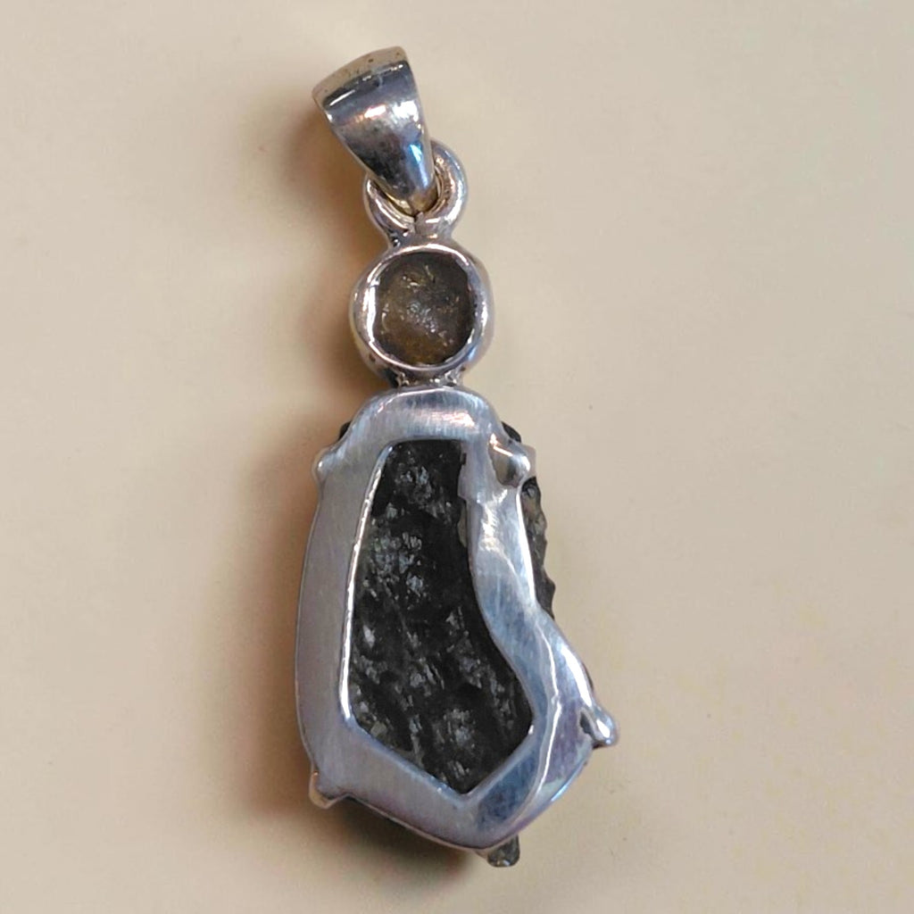 Diamant und Moldavit 925 Silber Kettenanhänger