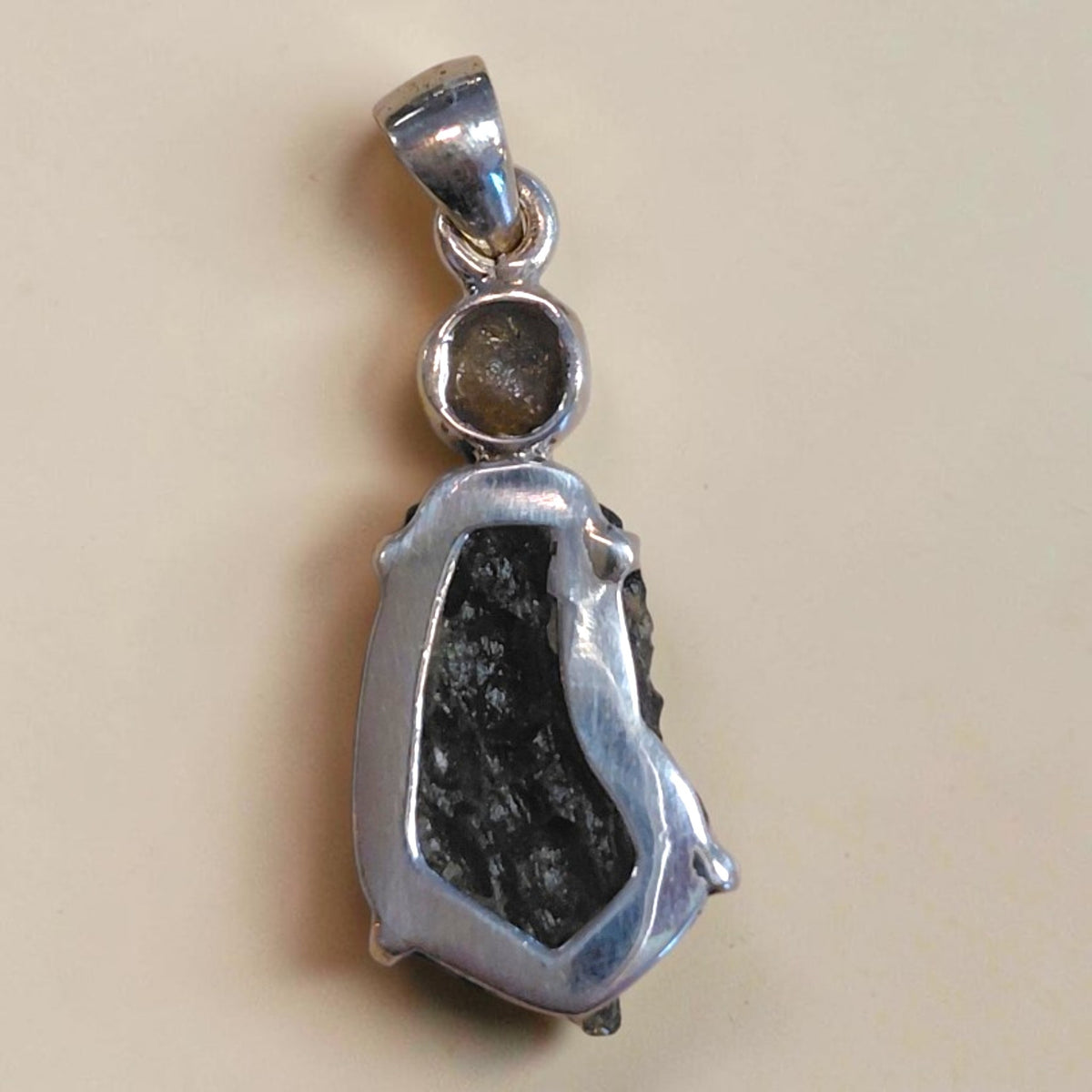 Diamant und Moldavit 925 Silber Kettenanhänger