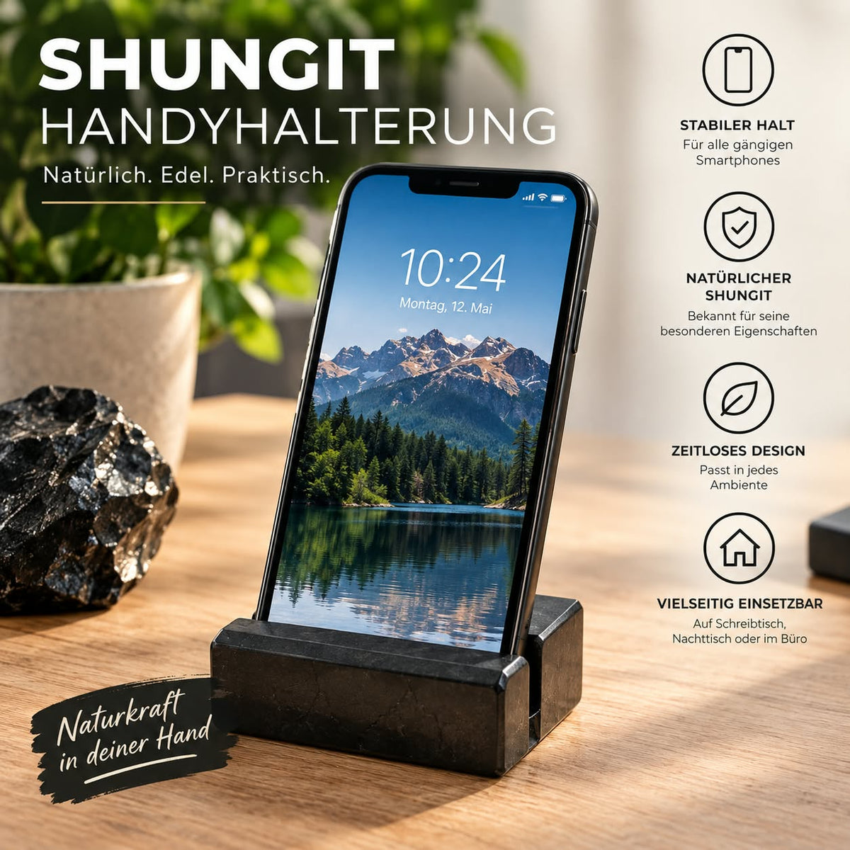 Shungit Handyhalter - Neutralisierung elektromagnetischer Strahlung